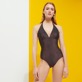 Femme VINTAGE Uni - Maillot de bain une pièce Changeant Shiny, Bourgogne vue portée de face