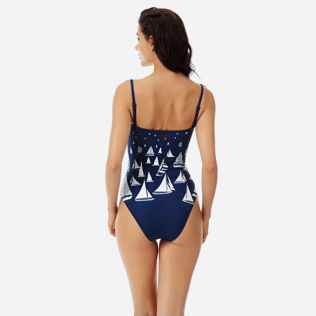 Damen Einteiler Bestickt - Porto Cervo Bustier-Badeanzug für Damen, Marineblau backworn Damen Einteiler Bestickt - Porto Cervo Bustier-Badeanzug für Damen, Marineblau backworn