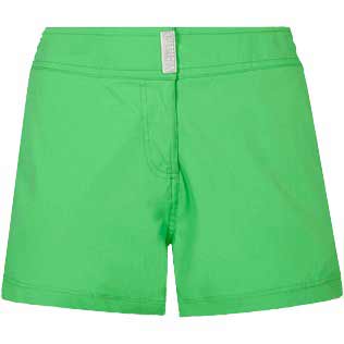 Mujer Autros Liso - Pantalón corto elástico de color liso para mujer, Hierba verde front Mujer Autros Liso - Pantalón corto elástico de color liso para mujer, Hierba verde front