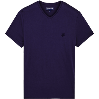 Hombre Autros Liso - Camiseta de algodón mercerizado liso con cuello de pico para hombre, Midnight blue front Hombre Autros Liso - Camiseta de algodón mercerizado liso con cuello de pico para hombre, Midnight blue front