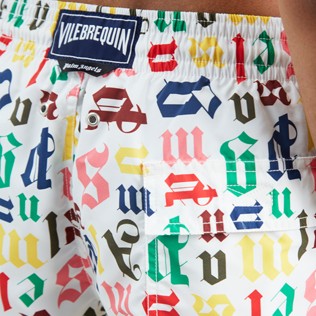 foto di Uomo Classico Stampato - Costume da bagno uomo Palm Angels Monogram- Vilebrequin x Palm Angels, Bianco dettagli vista 2 foto di Uomo Classico Stampato - Costume da bagno uomo Palm Angels Monogram- Vilebrequin x Palm Angels, Bianco dettagli vista 2