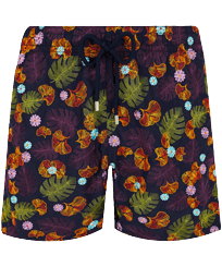 Men Classic Embroidered - Men Swimwear Embroidered Mix of Flowers, Navy front view