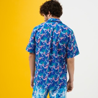 Uomo Altri Stampato - Camicia bowling uomo in lino e cotone Paradise Vintage, Purple blue vista indossata posteriore