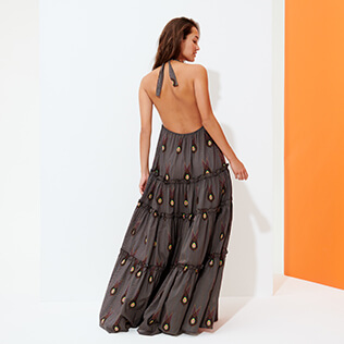 Women Others Printed - Women Cotton Long Frill Dress Paon Paon, Navy backworn Women Others Printed - Women Cotton Long Frill Dress Paon Paon, Navy backworn
