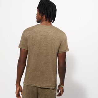 Men Others Solid - Unisex Linen Jersey T-Shirt Solid, Pepper heather back worn view
