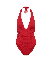 Women Bandeau Solid - Women One piece Swimsuit Solid, Strawberry front view
