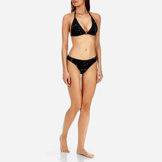Donna Slip classico Stampato - Slip bikini donna sgambati Fish Dance, Nero frontworn Donna Slip classico Stampato - Slip bikini donna sgambati Fish Dance, Nero frontworn