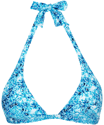 Women Halter Bikini Top Flowers Tie & Dye Blu marine vista frontale