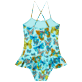 Mädchen Einteiler Bedruckt - Butterflies Badeanzug für Mädchen, Lagune Rückansicht