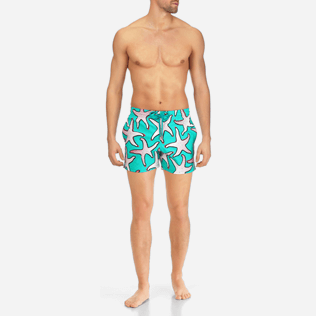 Men Classic / Moorea Printed - Men Stretch Swimwear Starfish Art, Veronese green frontworn Men Classic / Moorea Printed - Men Stretch Swimwear Starfish Art, Veronese green frontworn