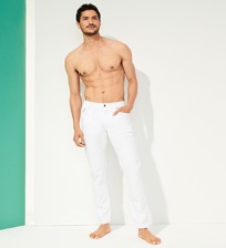 Men Tapored Pants Solid White front worn view