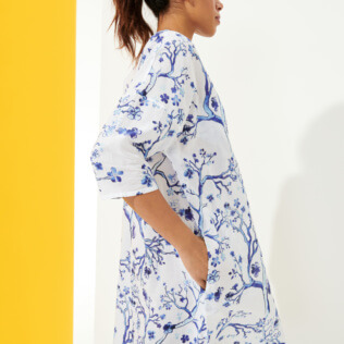 Damen Andere Bedruckt - Cherry Blossom Strandkleid aus Baumwolle für Damen, Sea blue Details Ansicht 1