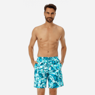 Hombre Clásico largon Estampado - Bañador de corte largo con estampado Double Focus para hombre - De venta exclusiva en la tienda en línea, Menta frontworn Hombre Clásico largon Estampado - Bañador de corte largo con estampado Double Focus para hombre - De venta exclusiva en la tienda en línea, Menta frontworn