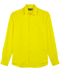 Hombre Autros Liso - Camisa de lino lisa para hombre, Limon vista frontal