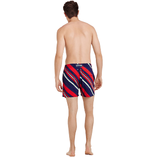 Men Stretch classic Printed - Men Swimwear Stretch Diagonal Stripes, Plum backworn Men Stretch classic Printed - Men Swimwear Stretch Diagonal Stripes, Plum backworn