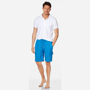 Men Others Solid - Men Cargo Linen Bermuda Shorts Solid, Hawaii blue supp2 Men Others Solid - Men Cargo Linen Bermuda Shorts Solid, Hawaii blue supp2