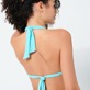 Mujer Halter Liso - Top de bikini anudado alrededor del cuello con estampado Plumes Jacquard para mujer, Lazulii blue vista trasera desgastada