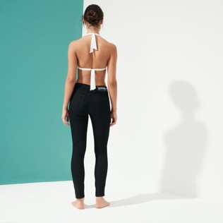 Women Slim Fit Pants Micro Ronde Des Tortues Dark denim w1 back worn view