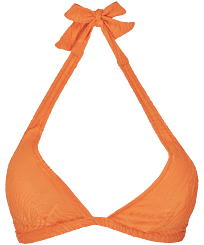 Top de bikini anudado alrededor del cuello con estampado Plumes Jacquard para mujer Terracotta vista frontal