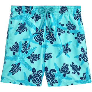 Men Classic / Moorea Printed - Starlettes & Turtles Swim shorts, Lagoon front Men Classic / Moorea Printed - Starlettes & Turtles Swim shorts, Lagoon front