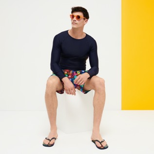 Hombre Autros Estampado - Camiseta de baño de manga larga con protección solar y estampado Multicolore Medusa para hombre, Azul marino detalles vista 4