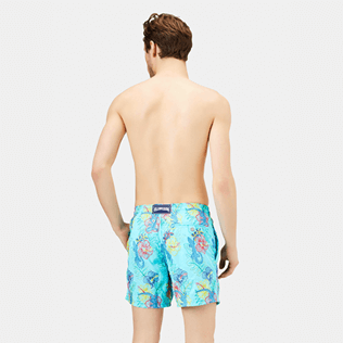 Men Classic Embroidered - Men Swimwear Embroidered Les Geckos - Limited Edition, Lazulii blue back worn view