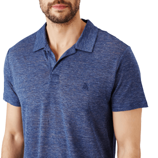 Men Others Solid - Men Linen Jersey Polo Shirt Solid, Dark heather blue supp1 Men Others Solid - Men Linen Jersey Polo Shirt Solid, Dark heather blue supp1
