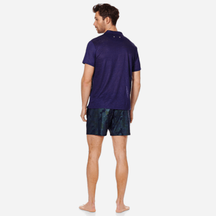 Men Others Solid - Men Linen Jersey Polo Shirt Solid, Midnight blue backworn Men Others Solid - Men Linen Jersey Polo Shirt Solid, Midnight blue backworn