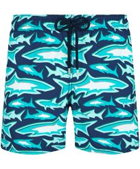 男款 Classic 印制 - 男士 Requins 3D 游泳短裤, Navy 正面图