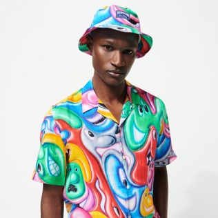 Altri Stampato - Cappello da pescatore uomo Faces In Places - Vilebrequin x Kenny Scharf, Multicolore vista frontale indossata