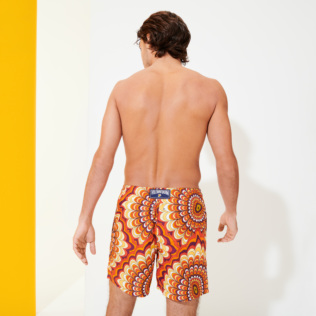 Men Classic Printed - Men Swim Trunks 1975 Rosaces, Apricot back worn view