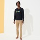 Herren Andere Bedruckt - Einfarbiges Baumwoll-Sweatshirt mit Rundhalsausschnitt für Herren, Marineblau Details Ansicht 3