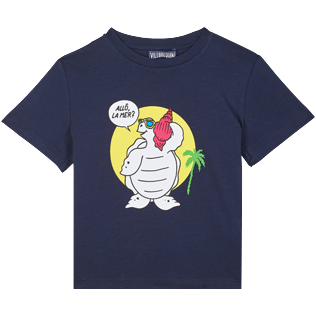Niños Autros Estampado - Camiseta de algodón orgánico con estampado Allo La Mer? para niño, Azul marino vista frontal