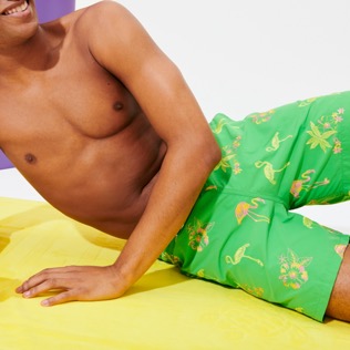 Men Classic Embroidered - Men Swimwear Embroidered 2012 Flamants Rose - Limited Edition, Grass green details view 3