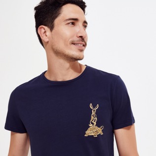 Men Cotton T-Shirt Embroidered The year of the Rabbit Navy details view 4