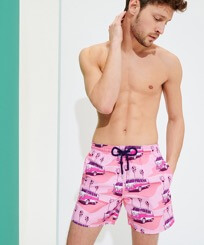 Men Classic Printed - Men Swim Trunks 1992 On The Road, Pink litchi front worn view
