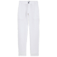 Pantalones de corte recto en lino de color liso para hombre Blanco vista frontal