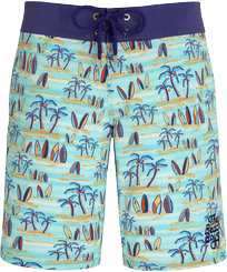 Men Others Printed - Men Swim Trunks Palms & Surfs - Vilebrequin x The Beach Boys, Lazulii blue front view