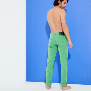 Picture of Men Others Solid - Men 5-Pocket Velvet Pants Regular fit, Grass green back worn view Picture of Men Others Solid - Men 5-Pocket Velvet Pants Regular fit, Grass green back worn view