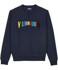 Einfarbiges Baumwoll-Sweatshirt mit Rundhalsausschnitt für Herren Marineblau Vorderansicht