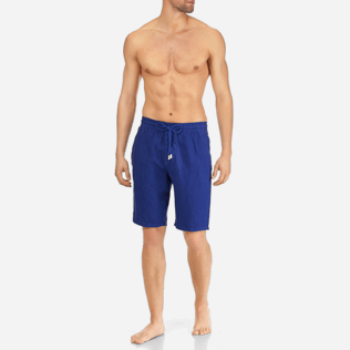 Men Others Solid - Men Italian Pockets Linen Bermuda Shorts Solid, Neptune blue frontworn Men Others Solid - Men Italian Pockets Linen Bermuda Shorts Solid, Neptune blue frontworn