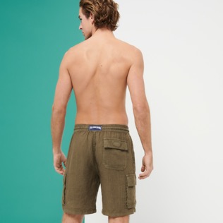 Men Others Solid - Men Linen Bermuda Shorts Natural Dye, Scrub back worn view