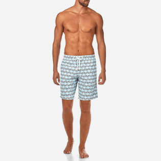 Men Long classic Printed - Fishes Cube Long Cut Swim shorts, Azure frontworn Men Long classic Printed - Fishes Cube Long Cut Swim shorts, Azure frontworn