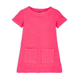 Niñas Autros Liso - Vestido en lino de color liso para niña, Cherry blossom front Niñas Autros Liso - Vestido en lino de color liso para niña, Cherry blossom front