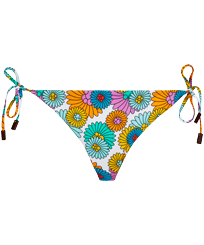 Women Fitted Printed - Women Bikini Bottom Mini Brief to be tied Marguerites, White front view