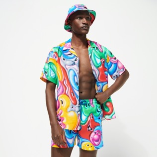 Men Others Printed - Men Bowling Shirt Linen Faces In Places - Vilebrequin x Kenny Scharf, Multicolor details view 2