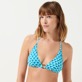 Mujer Halter Estampado - Top de bikini anudado alrededor del cuello con estampado Micro Waves para mujer, Lazulii blue vista frontal desgastada