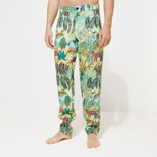 Pantaloni uomo in lino stampati Jungle Rousseau Zenzero vista indossata posteriore