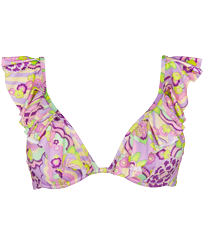 Damen Bügel-Bikini Bedruckt - Rainbow Flowers Neckholder-Bikinioberteil für Damen, Cyclamen Vorderansicht