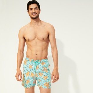 Men Classic Printed - Men Swimwear Micro Macro Ronde Des Tortues, Lagoon front worn view